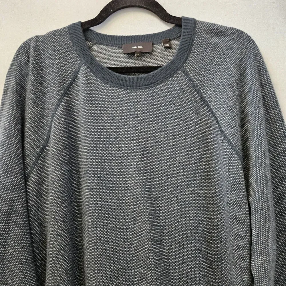 Vince Sweater Mens XXL Gray Bridseye Ribbed Cashmere Wool Crew Neck Pullover‎